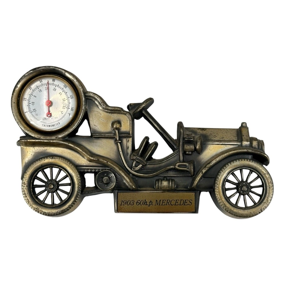 Vintage Mercedes Benz Car Wall Thermometer Bronze Tone Three Star Japan